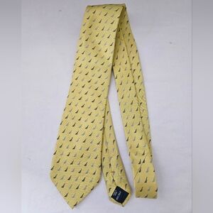 Nautica Men's Tie Pastel Yellow Blue Sailboat Pattern 100% Silk